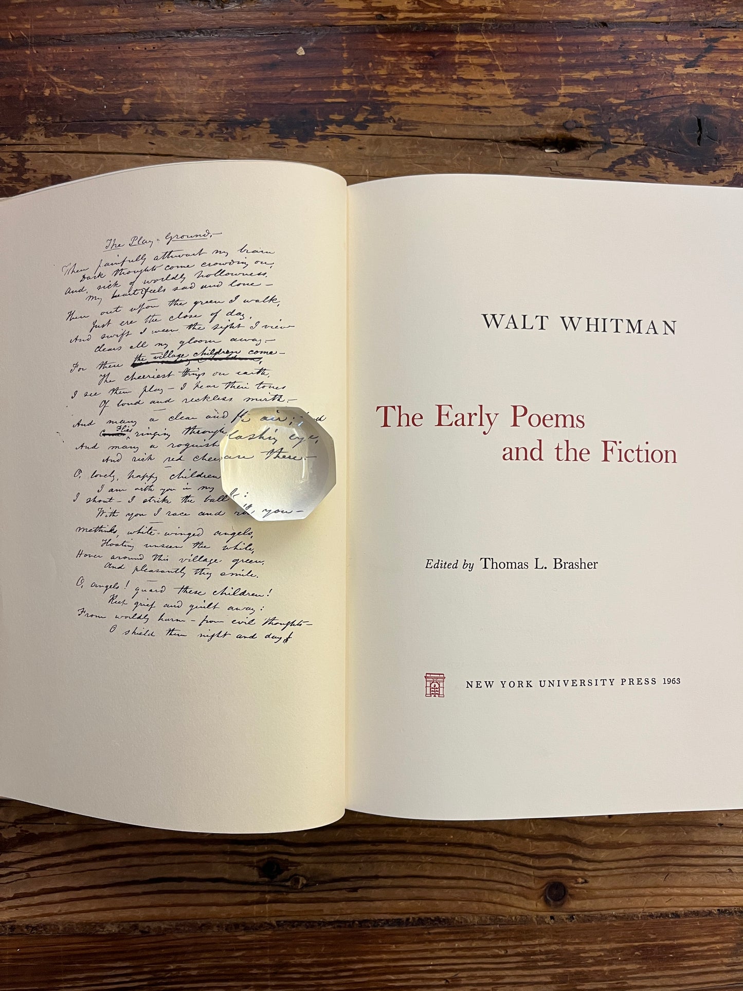 The Early poems and the fiction, the collected writings of Walt Whitman, Thomas L. Brasher