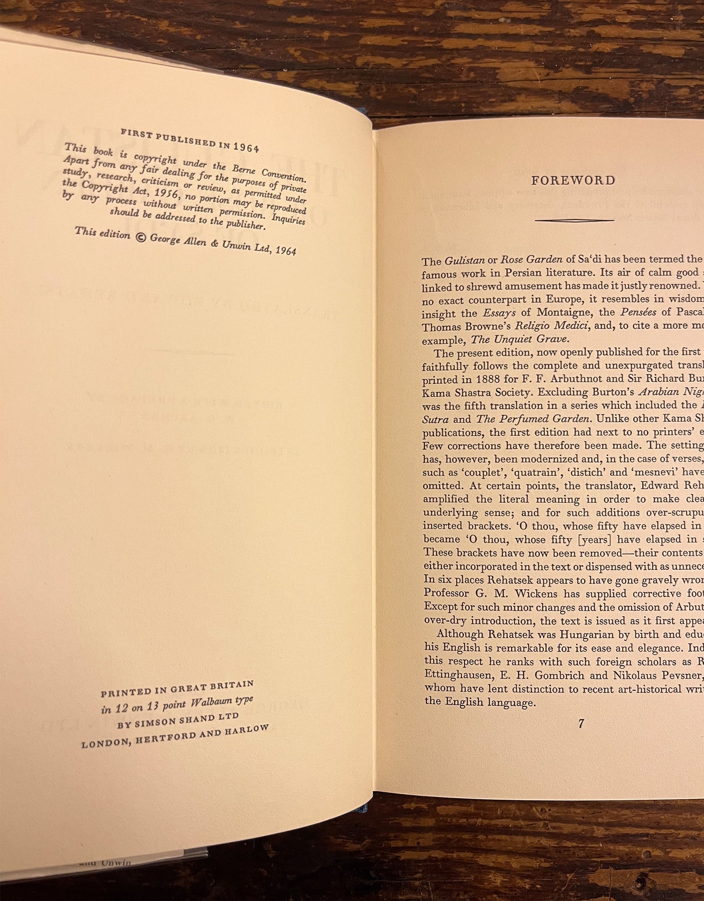 The Gulistan or Rose Garden of Sa'Di, translated by Edward Rehatsek, First Edition 1964