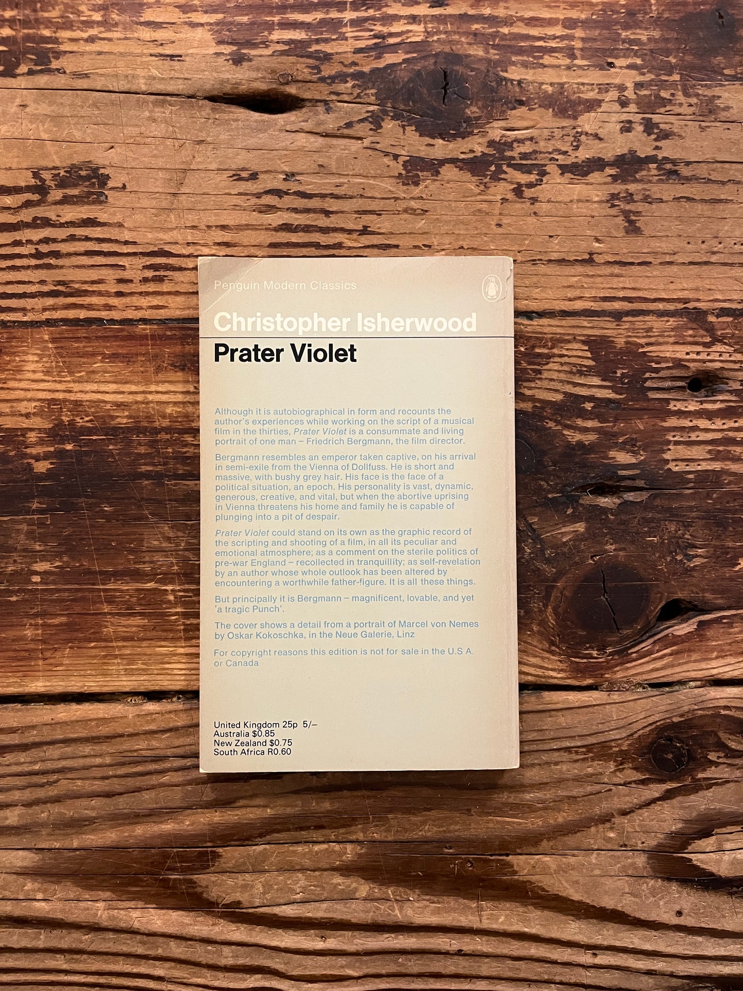 Back cover of book titled 'Prater Violet' by Christopher Isherwood - Penguin Modern Classics