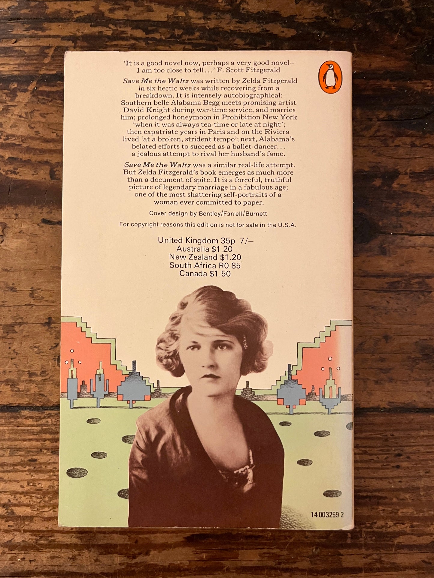 back cover of the book "save me the waltz" on a wooden background
