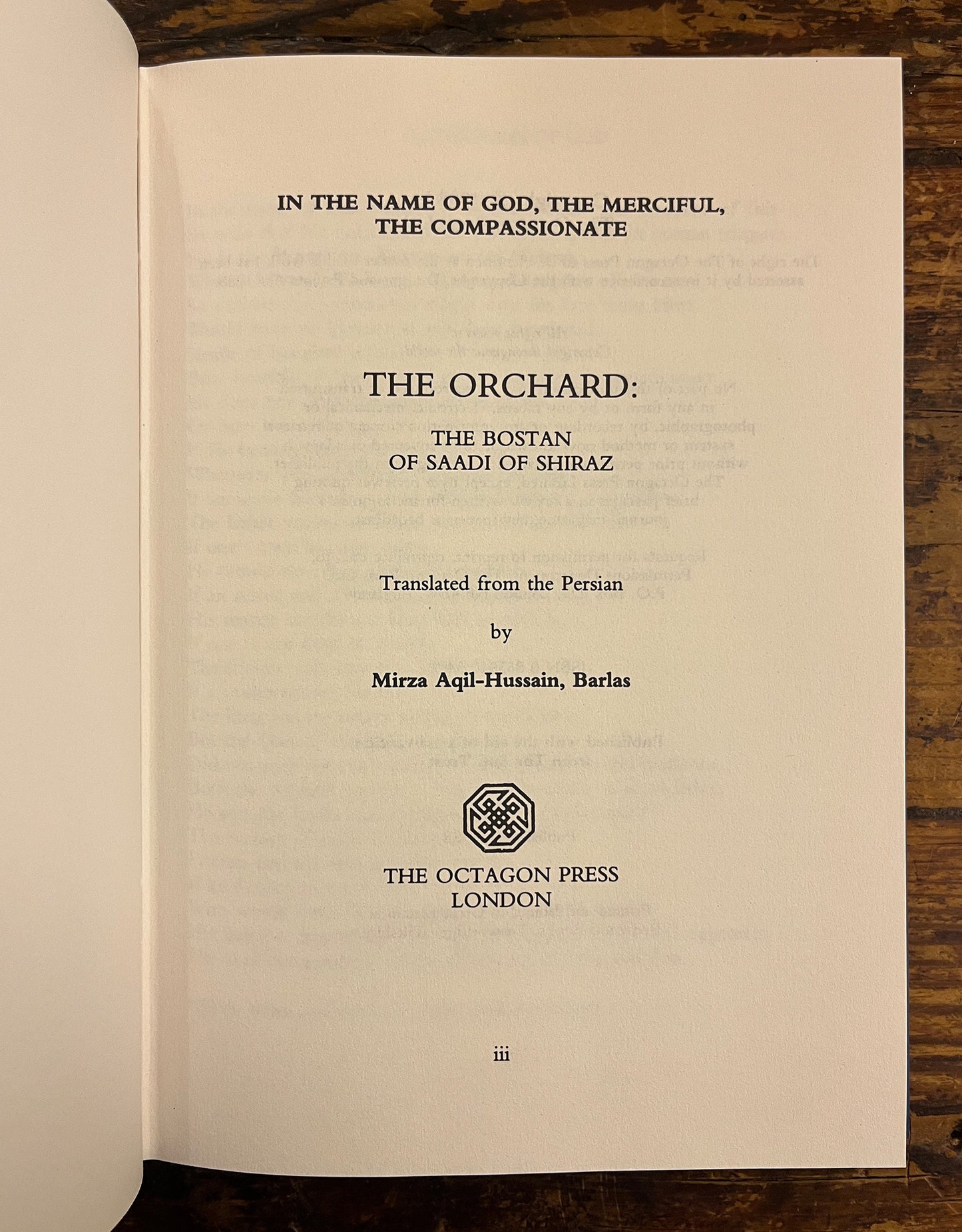 The Bostan of Saadi, The Orchard, Sheikh Saadi Of Shiraz