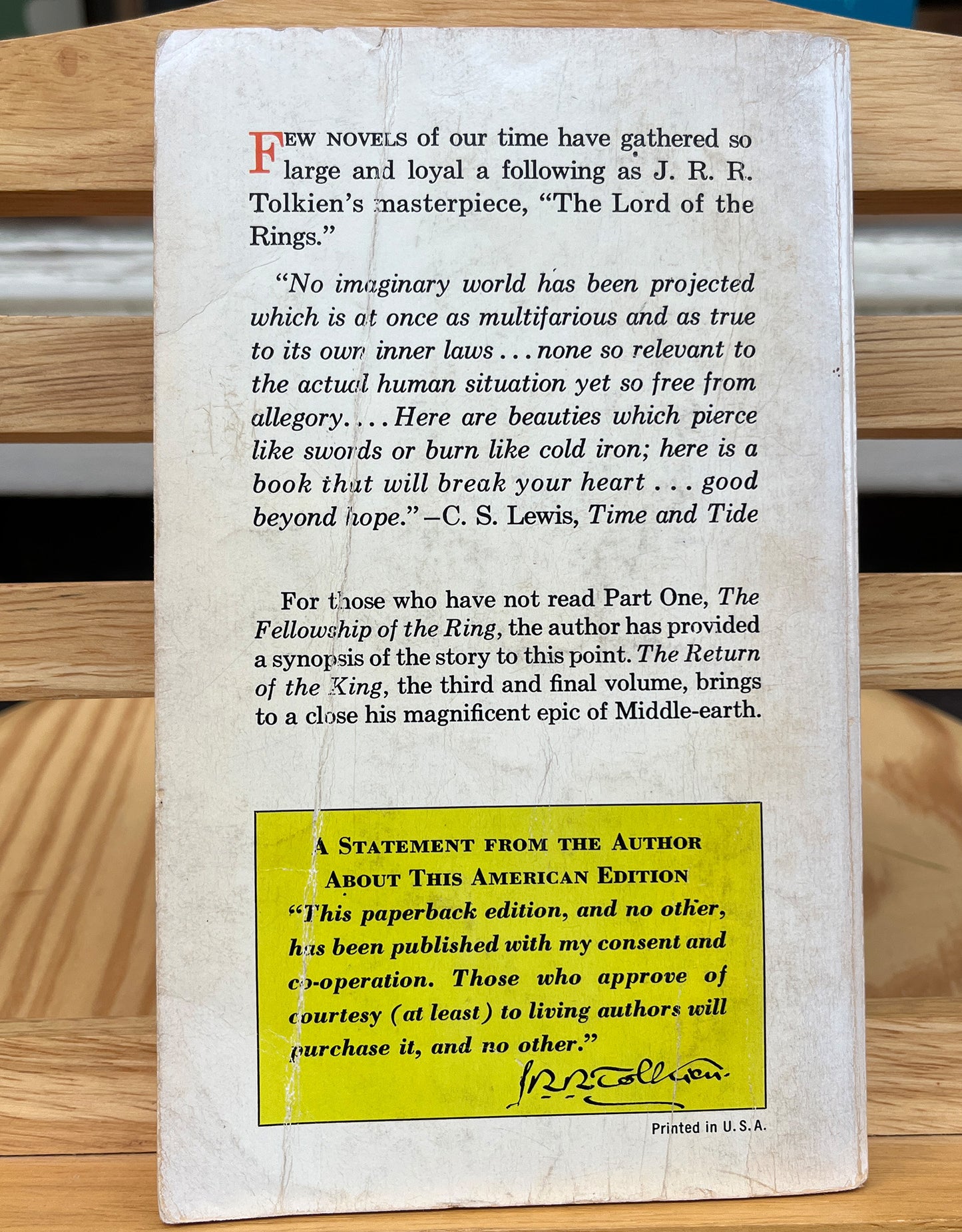 The Lord of the Rings, The Two Towers, J.R.R. Tolkien, Authorized First Paperback Edition